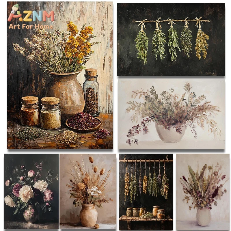 Dried Herbs - AZNM Vintage Leinwandbild mit getrockneten Blumen